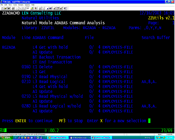 ZZADACMD Adabas command analysis listing part 1