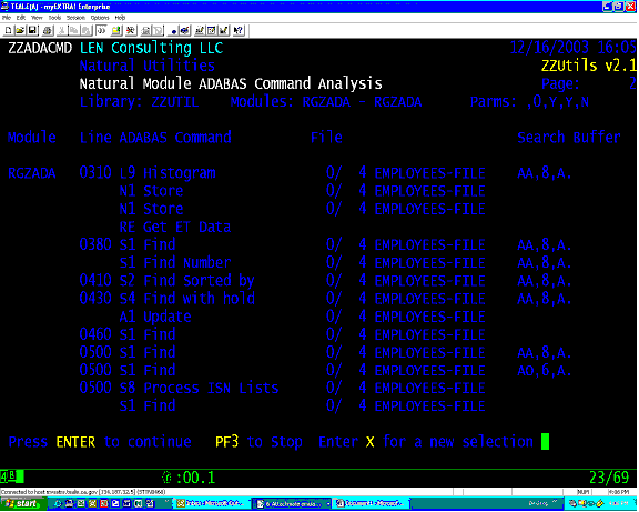 ZZADACMD Adabas command analysis listing part 2