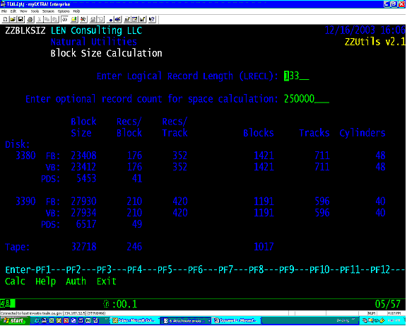 ZZBLKSIZ blocksize and space computation input