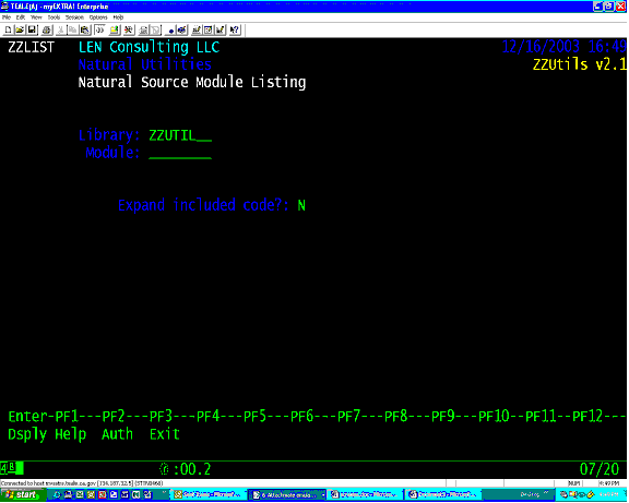 ZZLIST Natural source listing: selection screen