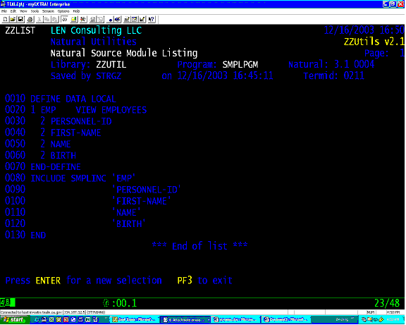 ZZLIST Natural source listing: listing pgm