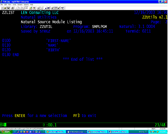 ZZLIST Natural source listing: listing pgm 2