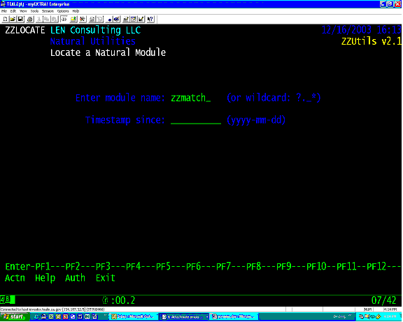 ZZLOCATE locate a Natural module - sample 1 selection