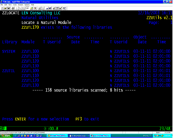 ZZLOCATE locate a Natural module - sample 3 results
