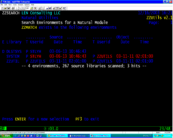 ZZSEARCH search multiple FUSERs - sample 1 results