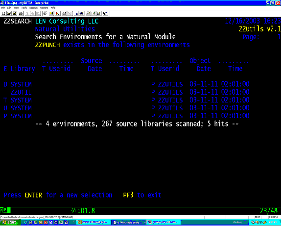 ZZSEARCH search multiple FUSERs - sample 2 results