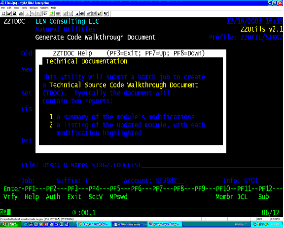 ZZUtils sample screen help text (ZZTDOC)