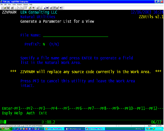 ZZVPARM create a parameter list for a view