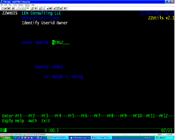 ZZWHOIS retrieve a user name from Natural Security