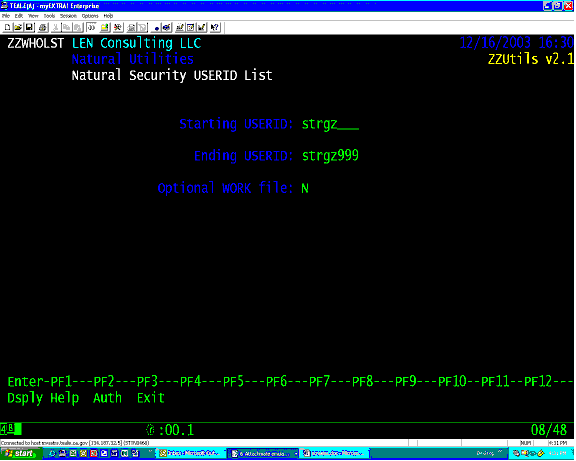 ZZWHOLST list user IDs from Natural Security - sample