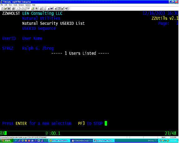 ZZWHOLST list user IDs from Natural Security - listing
